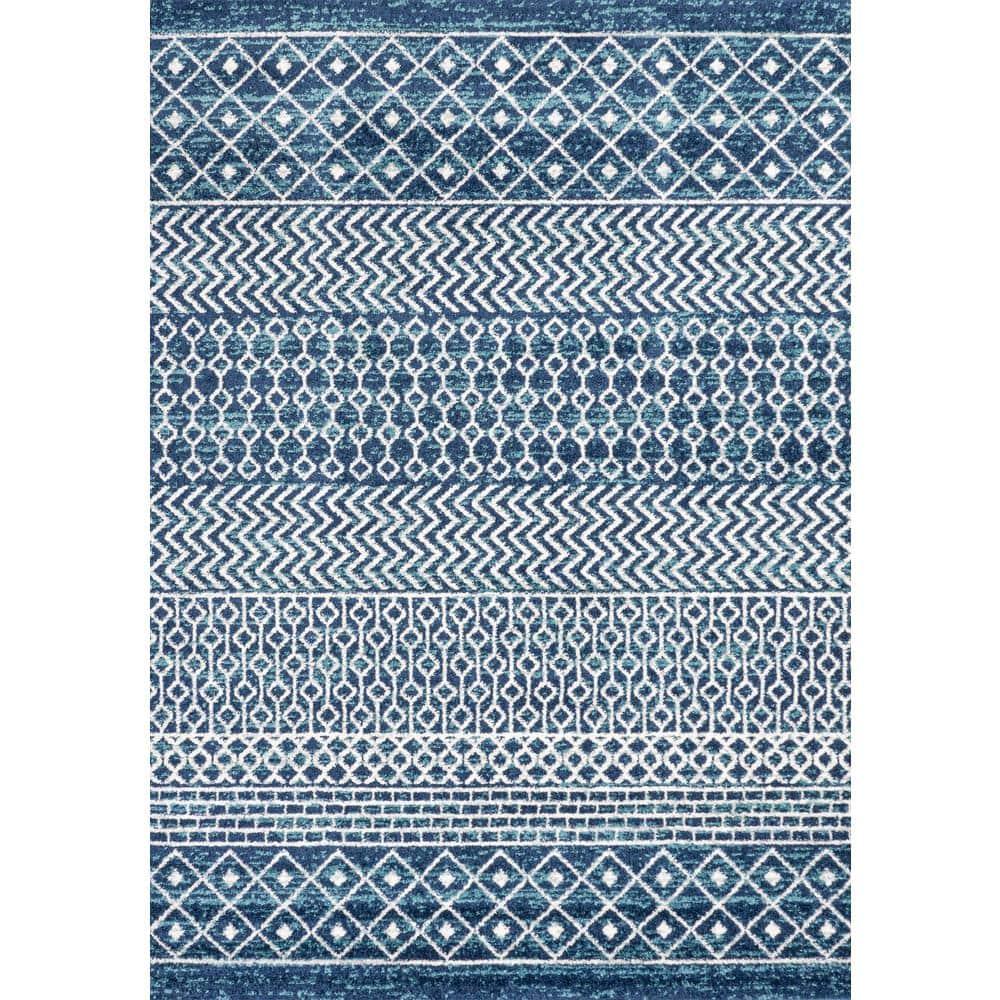 5' x 8' Arta Moroccan Vintage Geometric Rug Area Rug, Navy/Cream - JONATHAN Y