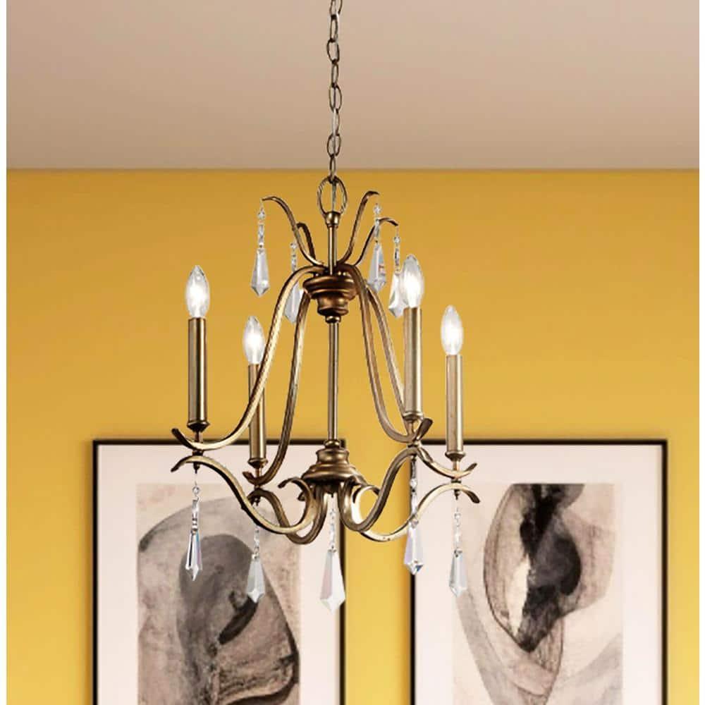 Minka Lavery Aged Brio Gold Pendant Chandelier 18" Wide French Clear Crystal 4-Light Fixture for Dining Room House Foyer Kitchen