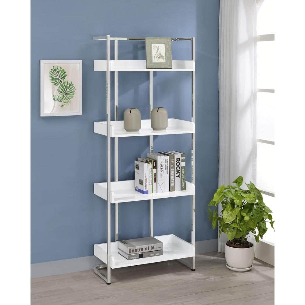 67.5" Ember 4 Shelf Bookcase White High Gloss - Coaster: Laminated, Modern Style, Includes Anti-Tip Hardware