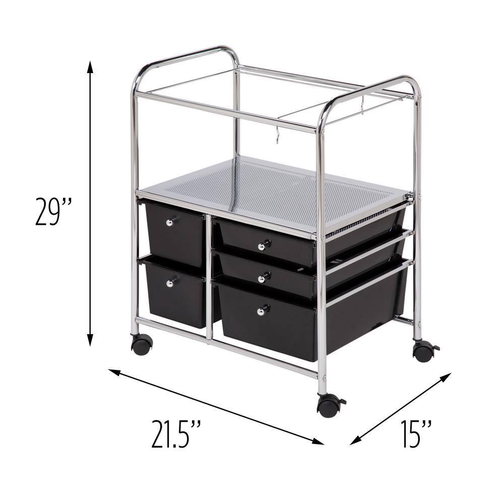 Honey-Can-Do Steel and Plastic 5-Drawer Rolling File Storage Cart, Black/Chrome