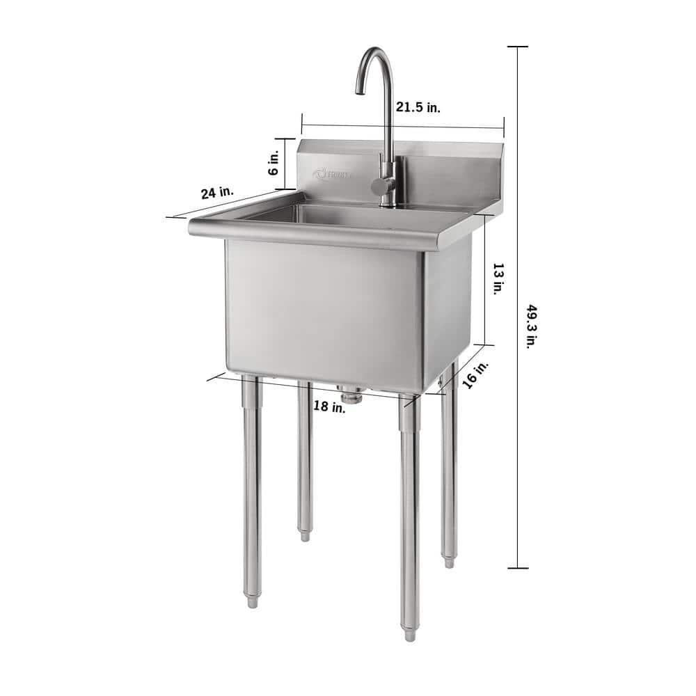 TRINITY EcoStorage 21.5 in. W x 49.3 in. H x 24 in. D NSF Stainless Steel Utility Sink w/ Faucet