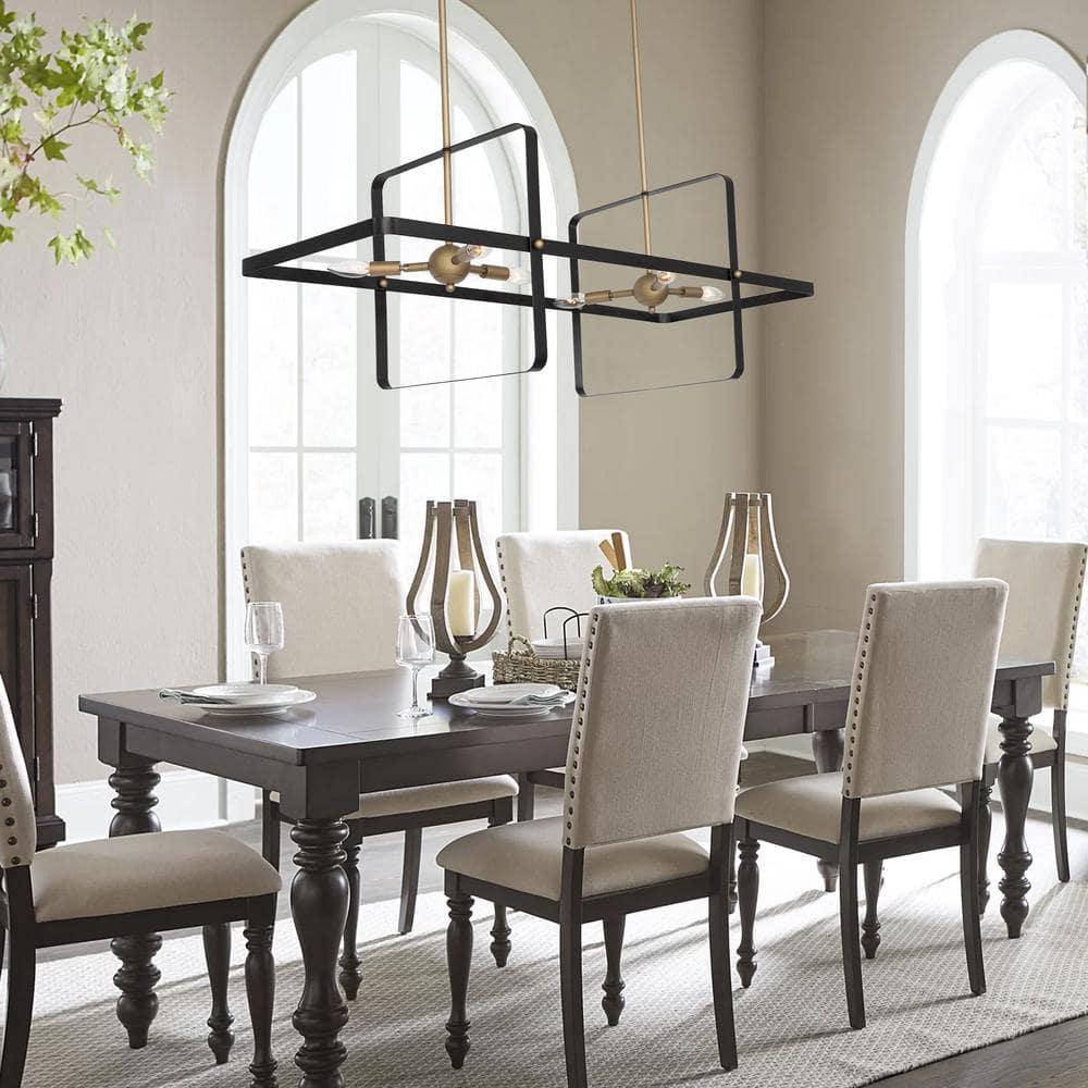 Vanity Art  6 - Light Kitchen Island Linear Pendant, Modern Hanging Lighting, Ceiling Lights Fixtures for Dining Room Living Room, Kitchen, Classic Black/Contemporary Brass Dust, 22706BK-BD