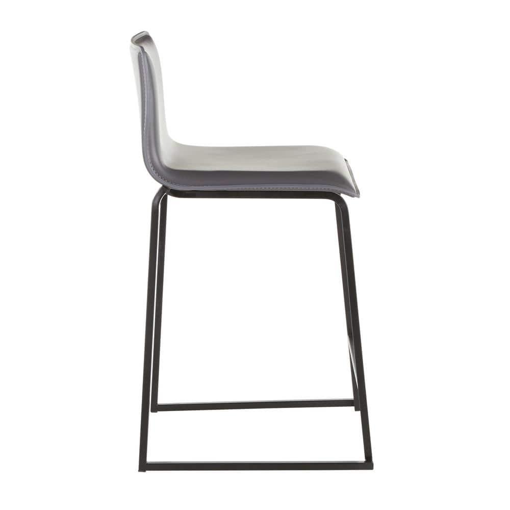LumiSource Black Metal, Grey PU Mara Counter Stool - Set of 2