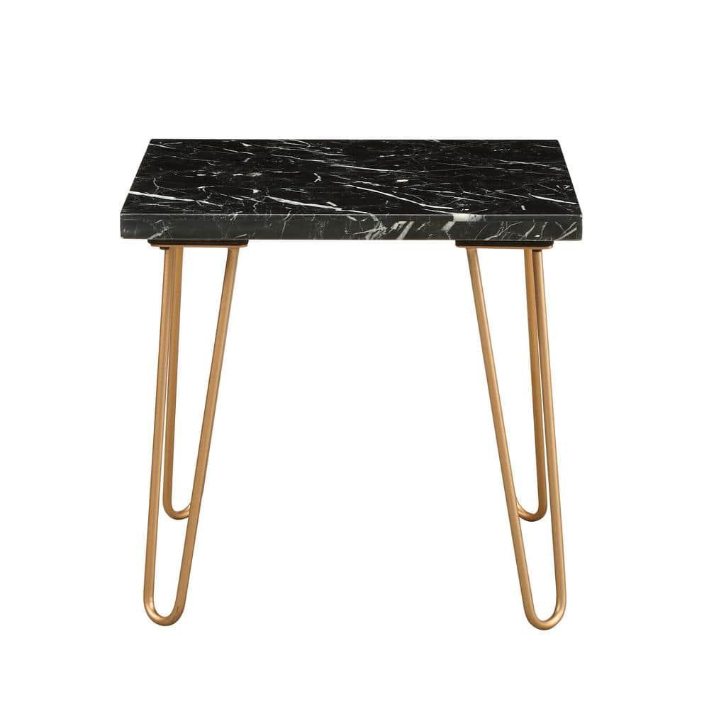 ACME Telestis 22" Square Marble Top End Table in Black and Gold