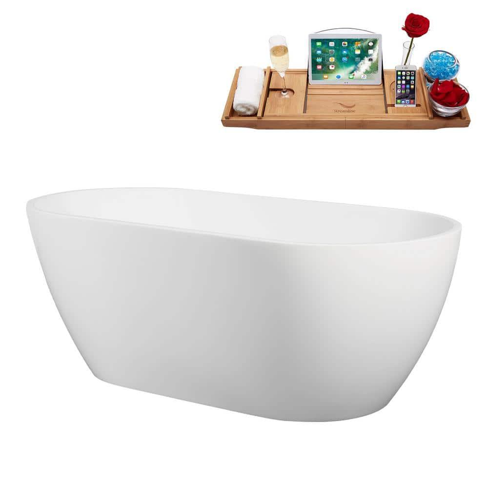 61" Streamline Soaking Freestanding Tub and Tray With Drain