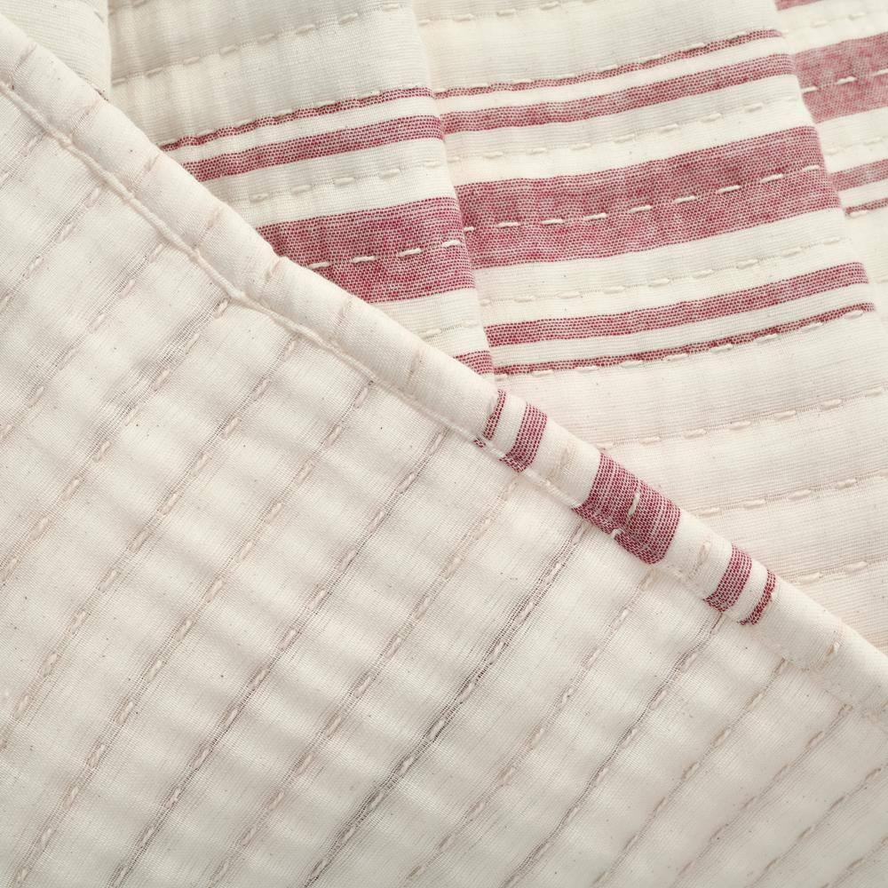 Lush Décor Full/Queen Farmhouse Stripe Kantha Pick Sti Thread Counth Yarn Dyed Woven Single Quilt/Coverlet Red: Reversible, OEKO-TEX Certified