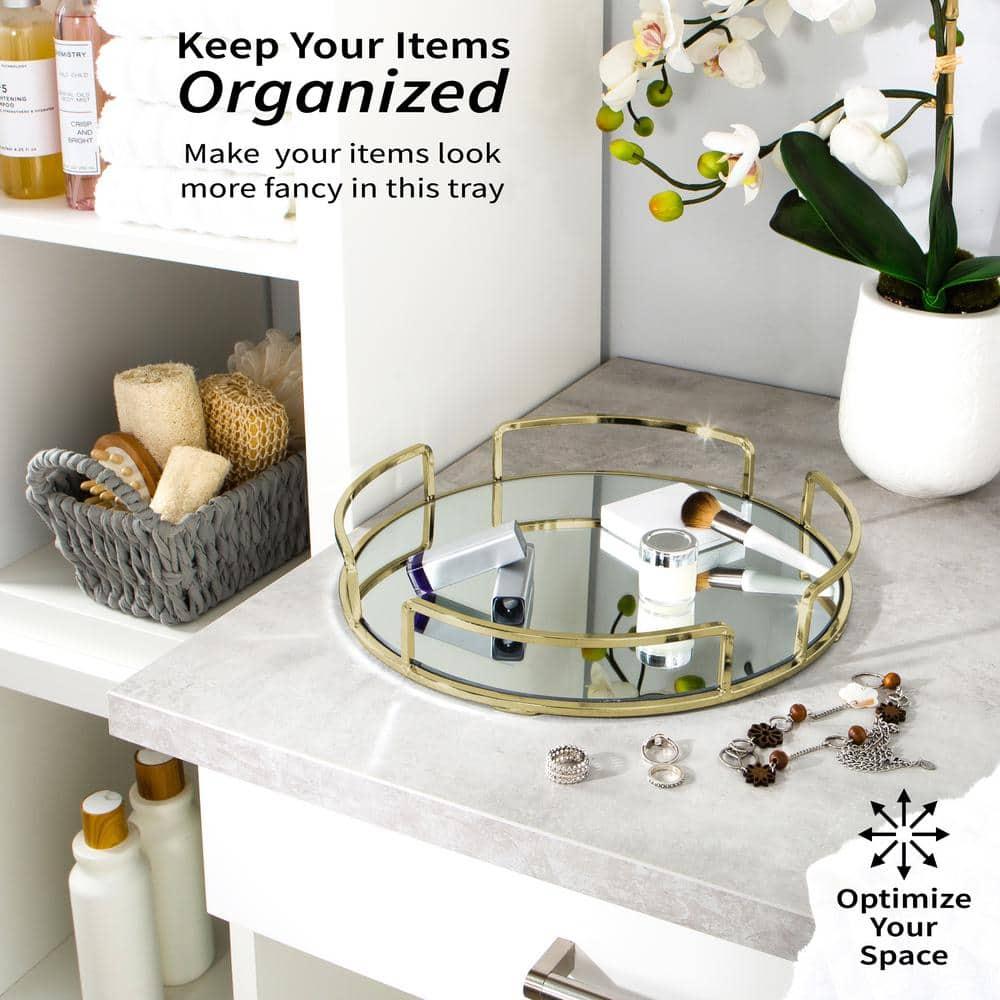 Home Details Modern Round Mirror Vanity Tray in Satin Gold