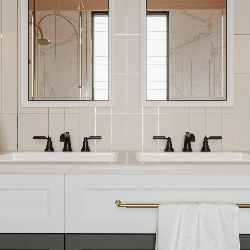 VIBRANTBATH 16456-Black Widespread 2-handle Bathroom Faucet with Drain Assembly