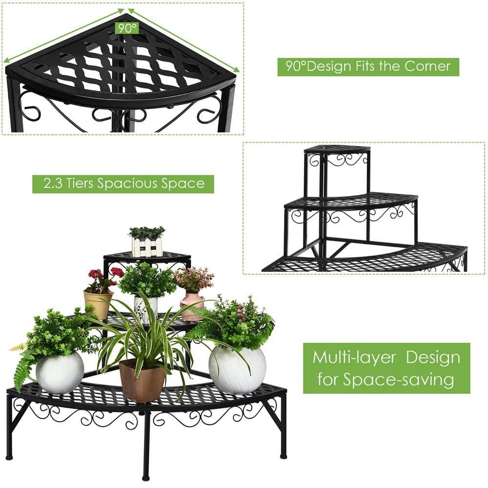 Spaco 3 Tier Metal Corner Plant Display Rack, Corner Shelf, Plant Stand, Black