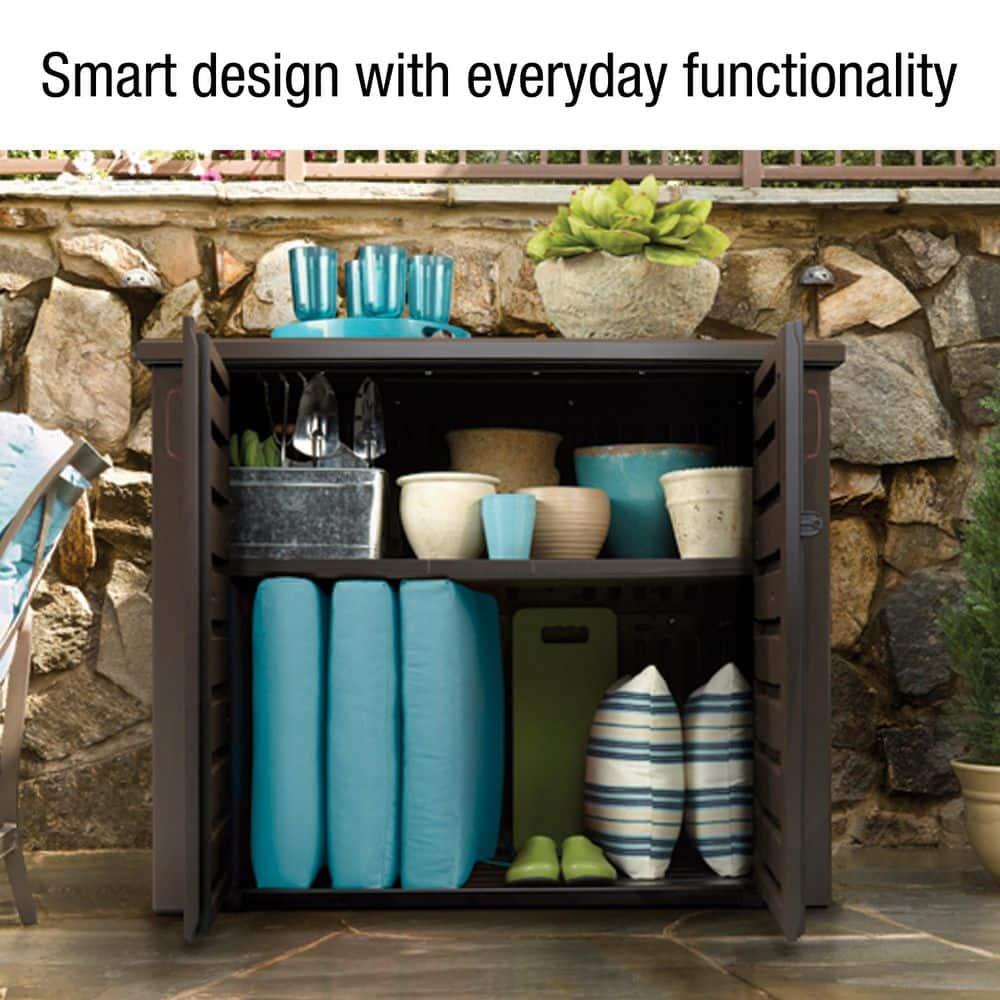 Rubbermaid Patio Chic Outdoor Resin Storage Cabinet, 123 Gallons, Dark Teak
