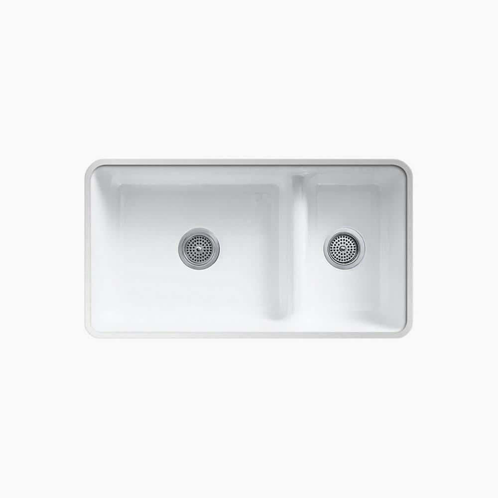 Iron Tones 33" L x 18.75" W Large/Medium Double-Bowl Kitchen Sink