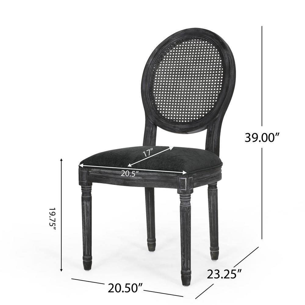 Noble House Acorn French Wood and Cane Upholstered Dining Chair, Set of 2, Gray