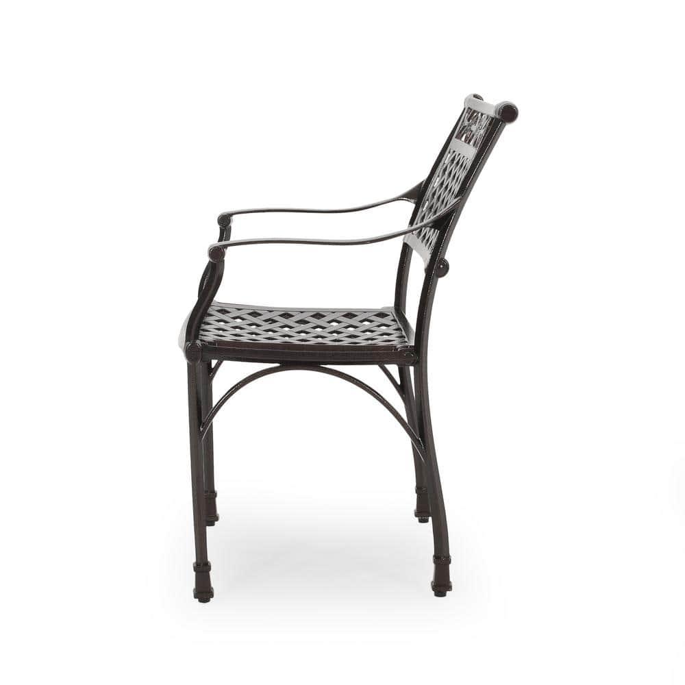 Noble House Ridgecrest Aluminum Patio Dining Arm Chair in Bronze (Set of 2)