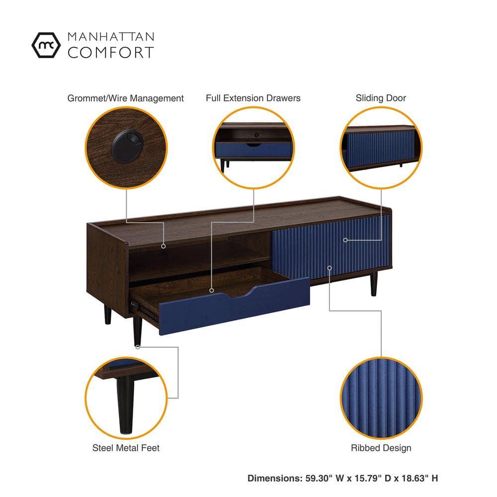Duane Modern Ribbed TV Stand: Fits up to 55" Screens, Cable Management - Manhattan Comfort
