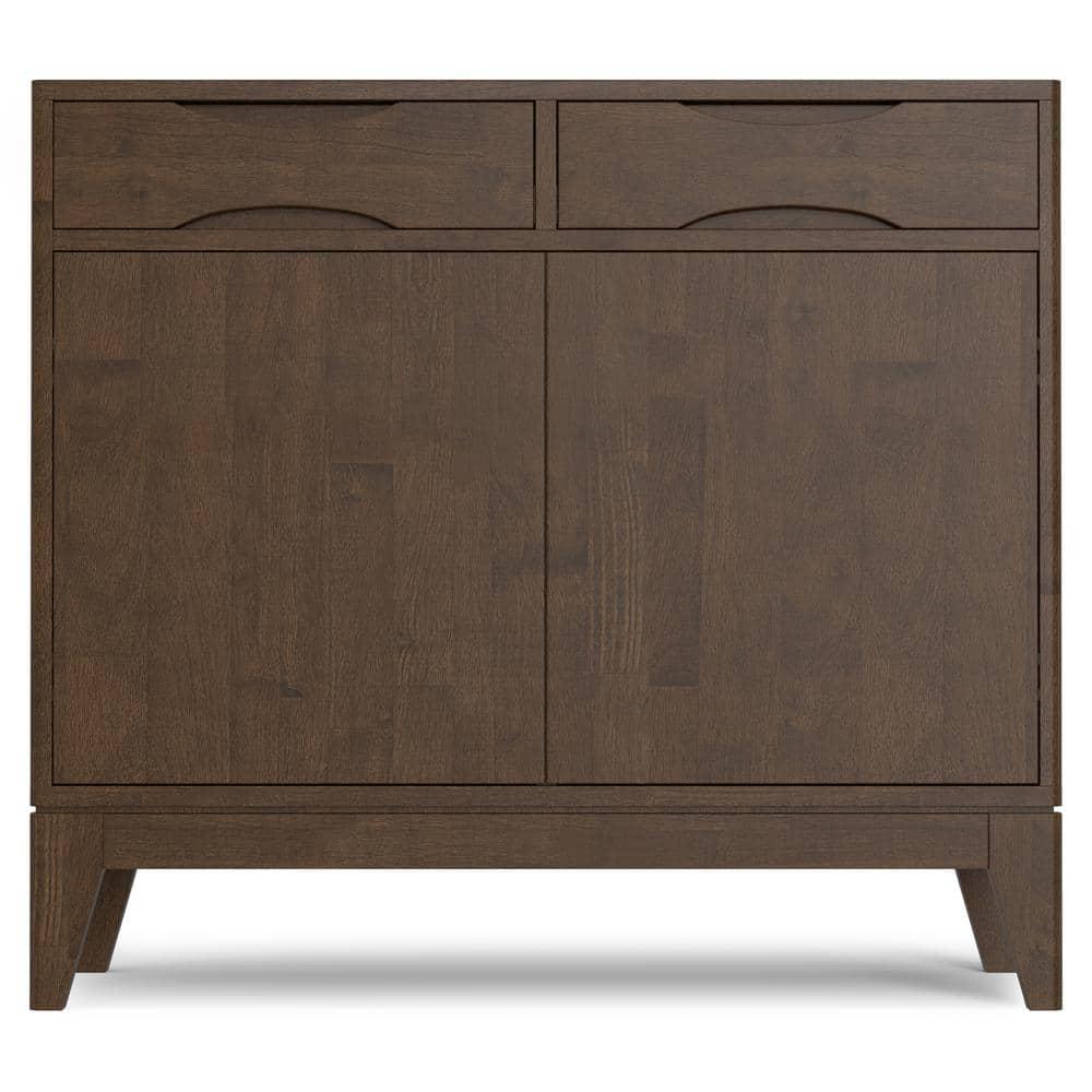 Simpli Home Harper 40"W Solid Wood 2-Shelf Mid-Century Modern Entryway Storage Cabinet with 2 Drawers