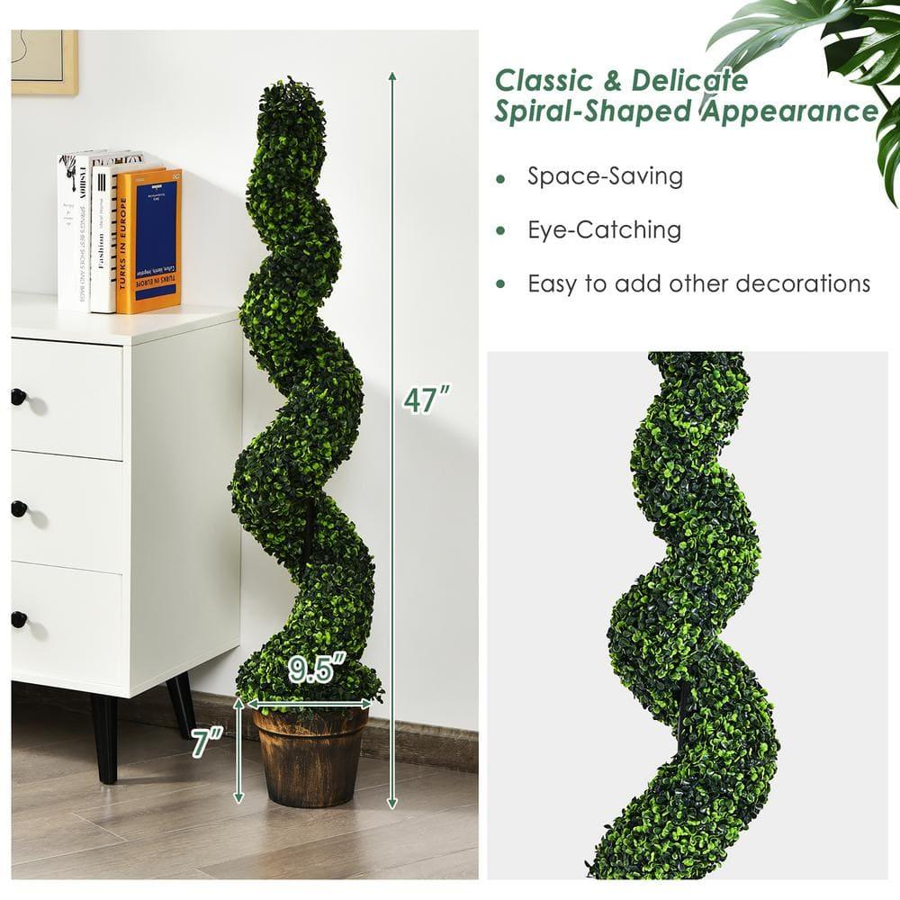 Costway 4FT Spiral Boxwood Topiary Trees in Golden Cement Pot (2 Count)
