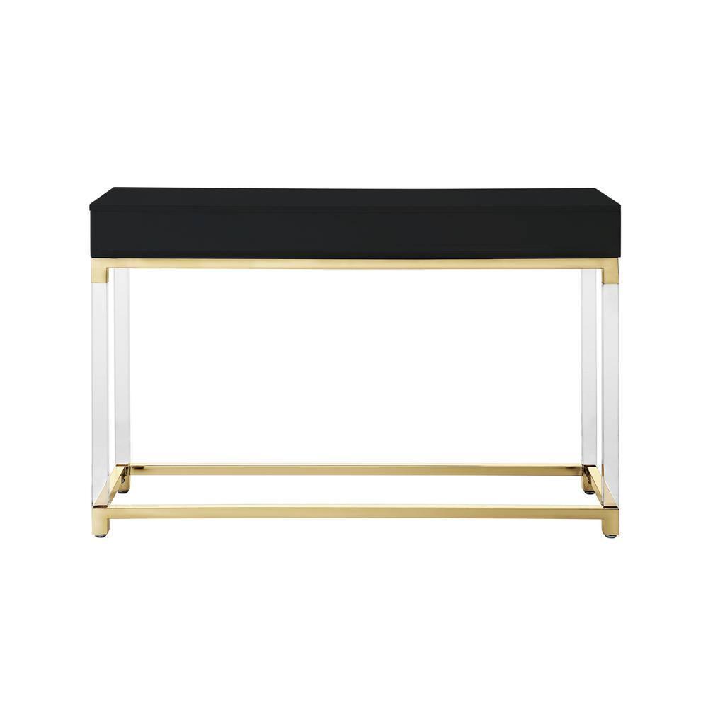Inspired Home Alena Console Table 2 Drawers High Gloss Acrylic Legs Gold Stainless Steel Base Modern Design, Black/Gold