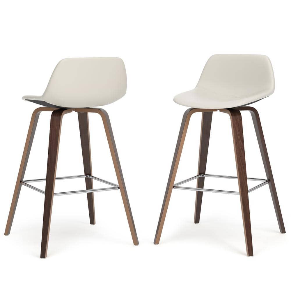 Set of 2 Cacey Bentwood Counter Height Barstools Cream - WyndenHall: Mid-Century, Chrome Legs, Foam Padding