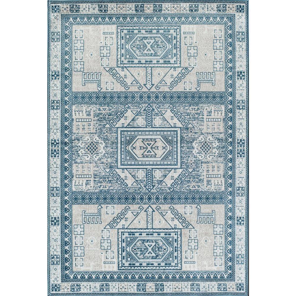 Rugs America Freida FY60A Azure Vintage Farmhouse Area Rug for Dining Room Rug Neutral Rug Living Room Rug Kitchen, 5'x7'
