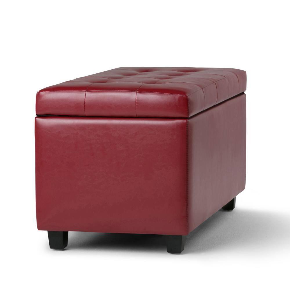 Simpli Home Cosmopolitan 34"W Upholstered Storage Ottoman with Tufted Design and Large Interior Storage