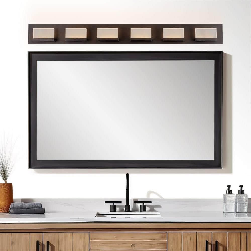 Kira Home Everett 48" 60W Integrated LED Bathroom / Light, Rectangular Acrylic Lenses, 3000k Light, Oil Rubbed Bronze