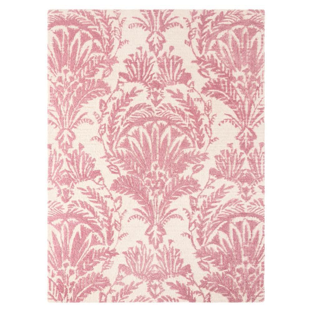 NICOLE MILLER NEW YORK Mod Damask Chambray Handcrafted Wool Area Rug Rose