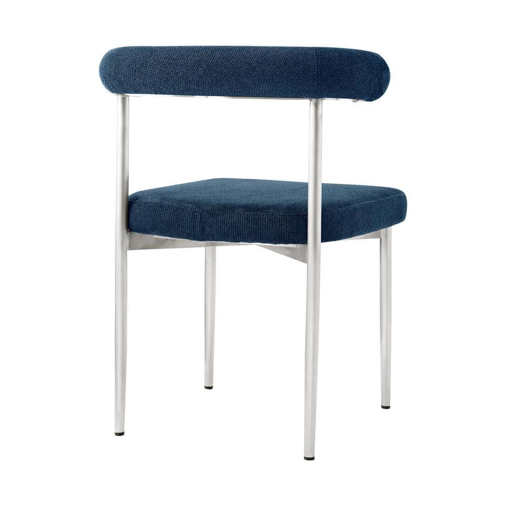 Armen Living Set of 2 Shannon Brushed Stainless Steal and Fabric Dining Chairs Blue