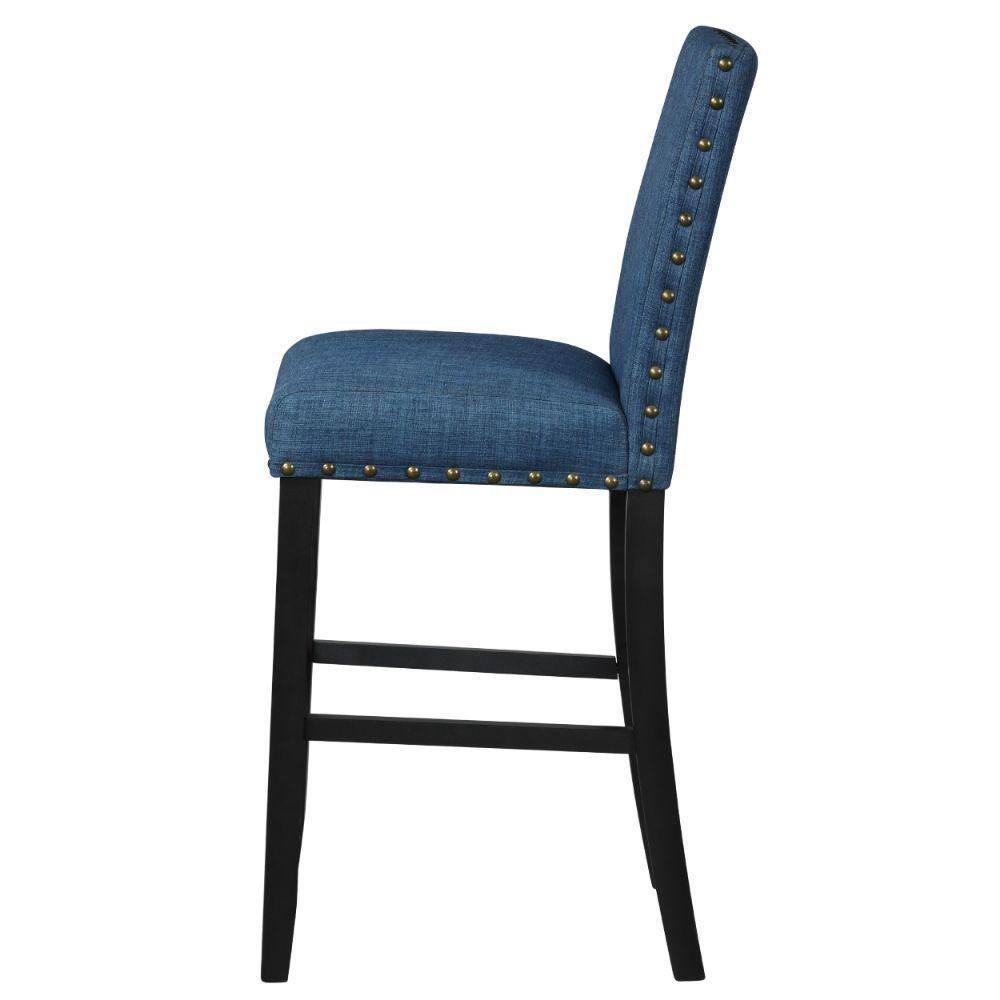 Bar Chair with Fabric Seat & Nailhead Trim, Blue - Set of 2