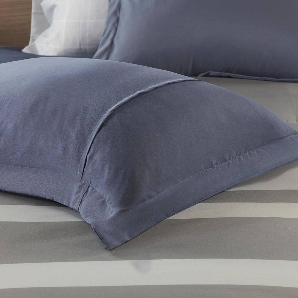Marsden Blue/Gray Microfiber Striped Comforter Set with Bed Sheets