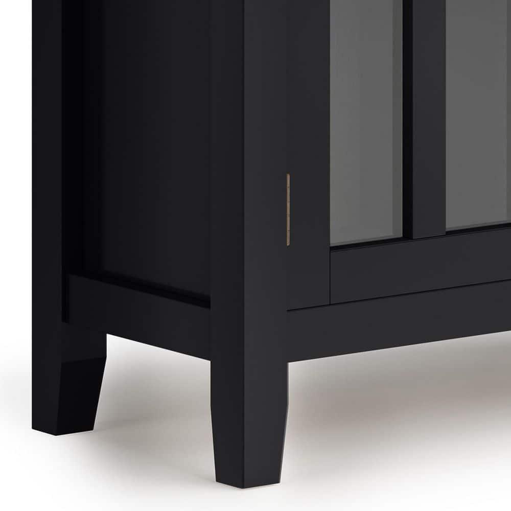 Simpli Home Artisan 30"W Solid Wood 2-Shelf Low Storage Cabinet with Glass Doors and Adjustable Shelves