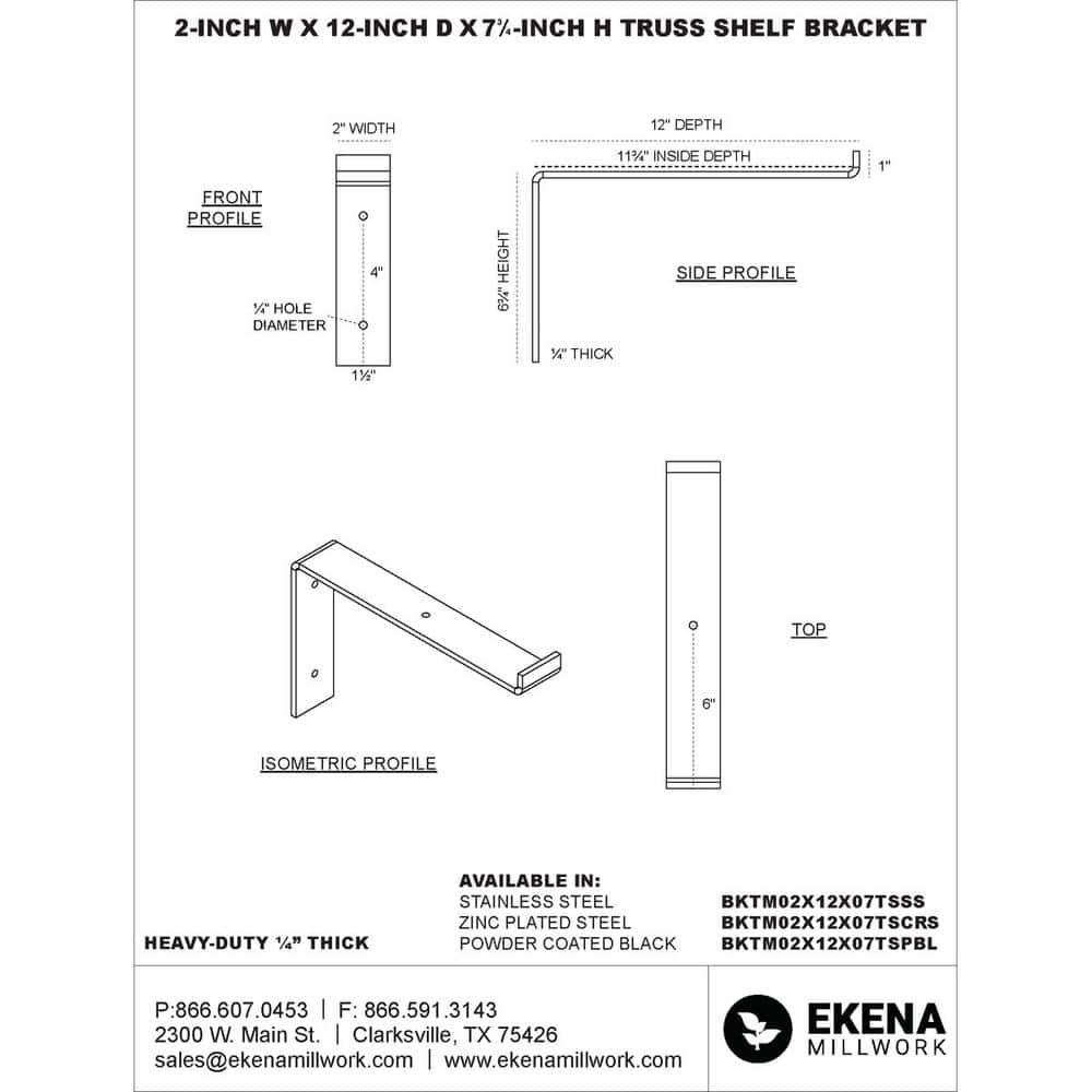 Ekena Millwork 7 1/4"H x 2"W x 10"D  Bracket