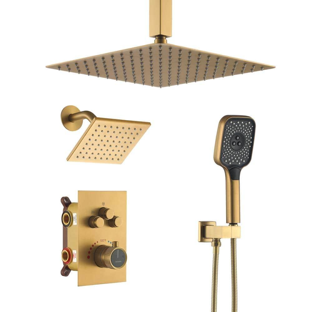 Rainfall Symphony 12inch 3-Function Dual Shower Head Thermostatic Shower System with 3 Sprays Handheld