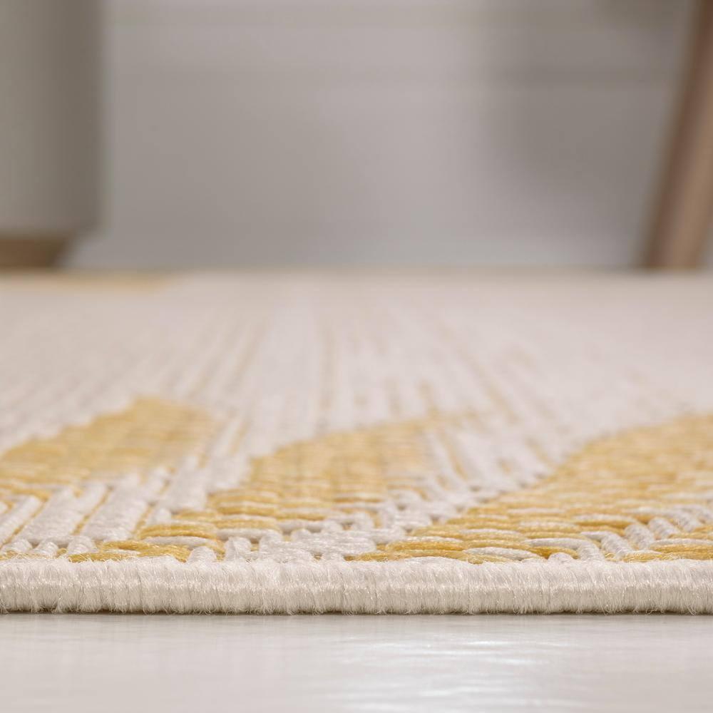 JONATHAN Y Isla Coastal Cottage Palm Frond Border Yellow/Cream 3 ft. x 5 ft. Indoor/Outdoor Area Rug