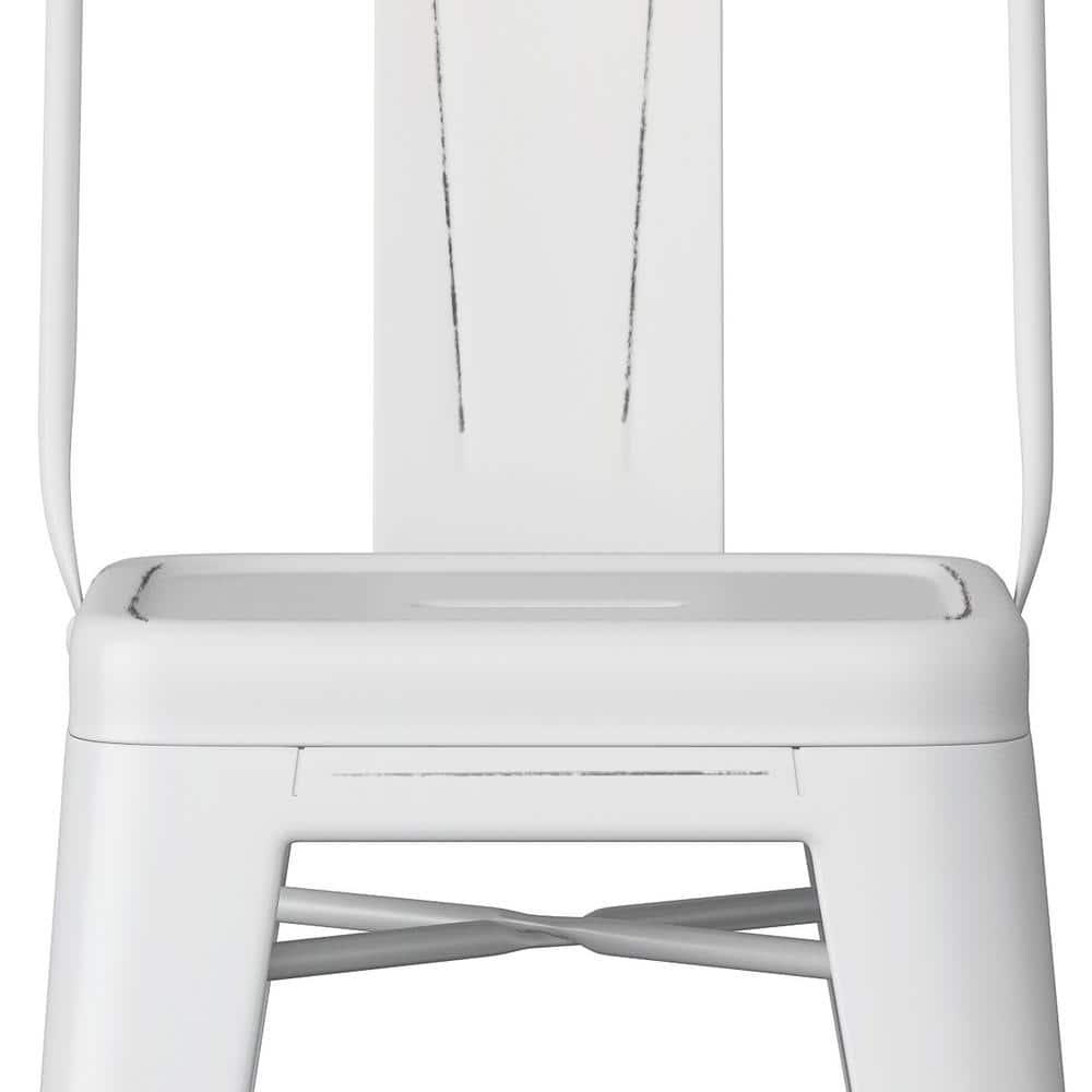 Simpli Home Rayne Industrial Metal 24 inch Counter Height Stool (Set of 2) in Distressed White