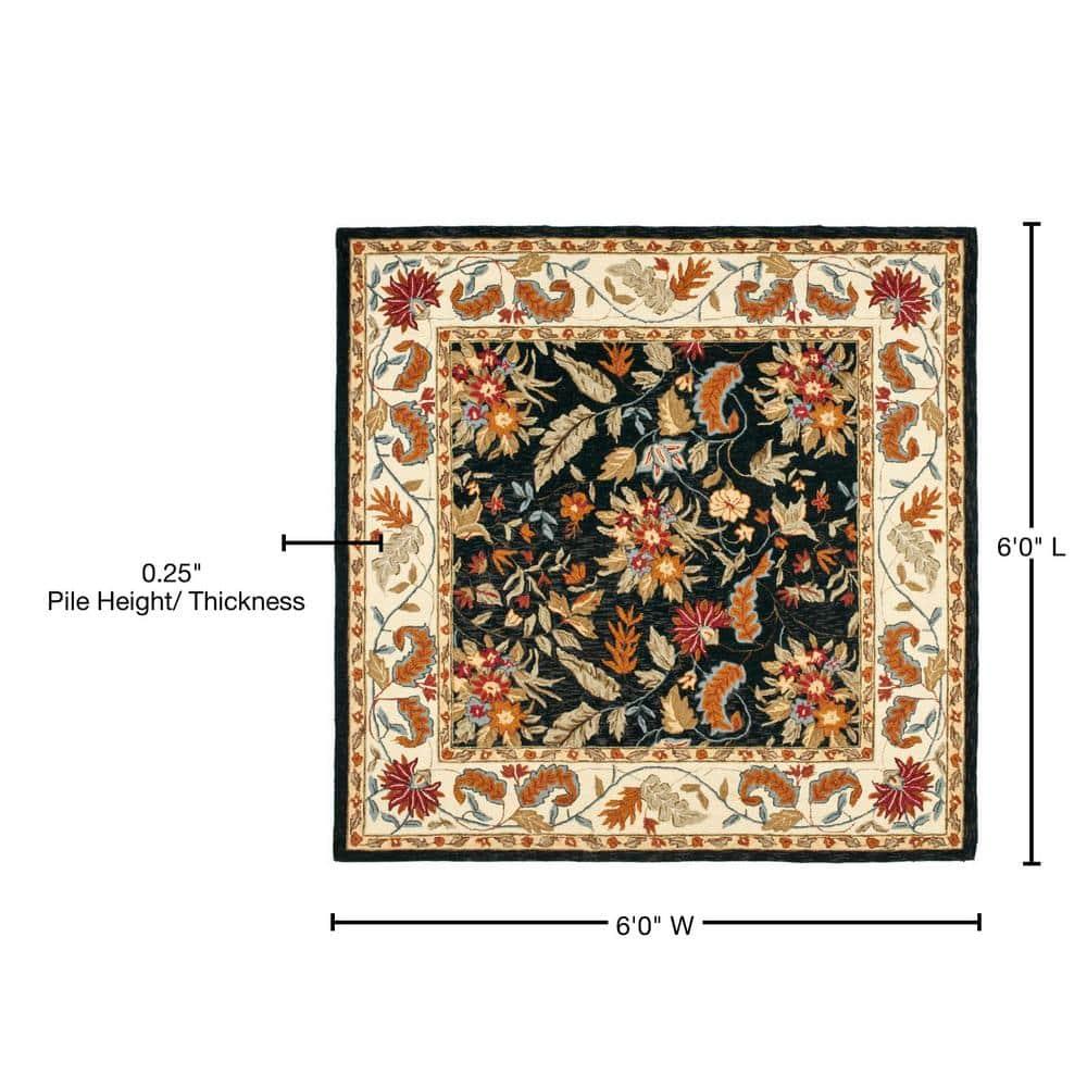 SAFAVIEH Chelsea Alaia Floral Wool Area Rug, Black, 6' x 6' Square