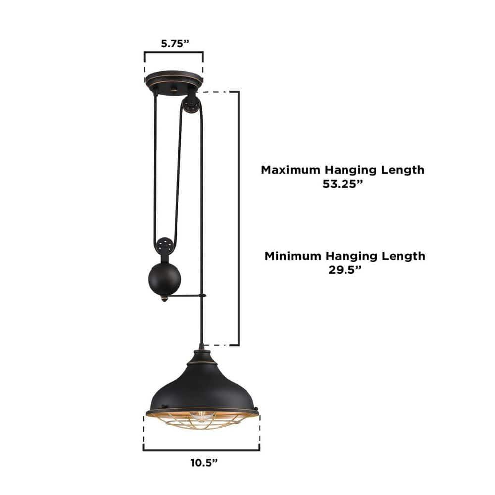 Westinghouse Chaves Pulley Pendant Black-Bronze Finish with Highlights Golden Brass Cage Shade