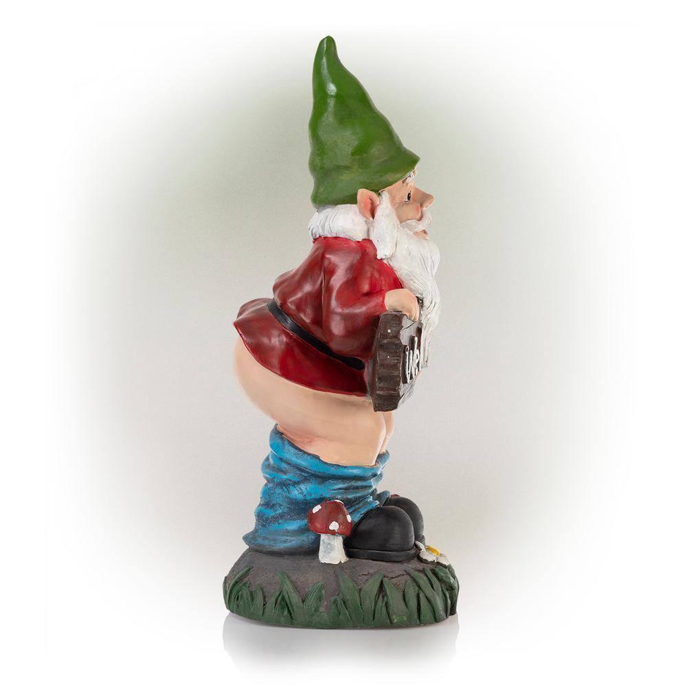 22"H Ceramic Outdoor Sculpture - Alpine Corporation: Garden Gnome with Welcome Sign, Mythical Decor