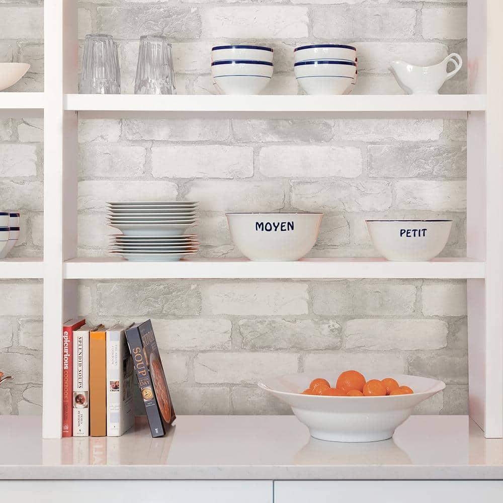 NuWallpaper Loft White Brick Raised Ink Vinyl Peel And Stick Wallpaper, 216-in by 20.5-in, 30.75 sq. ft.