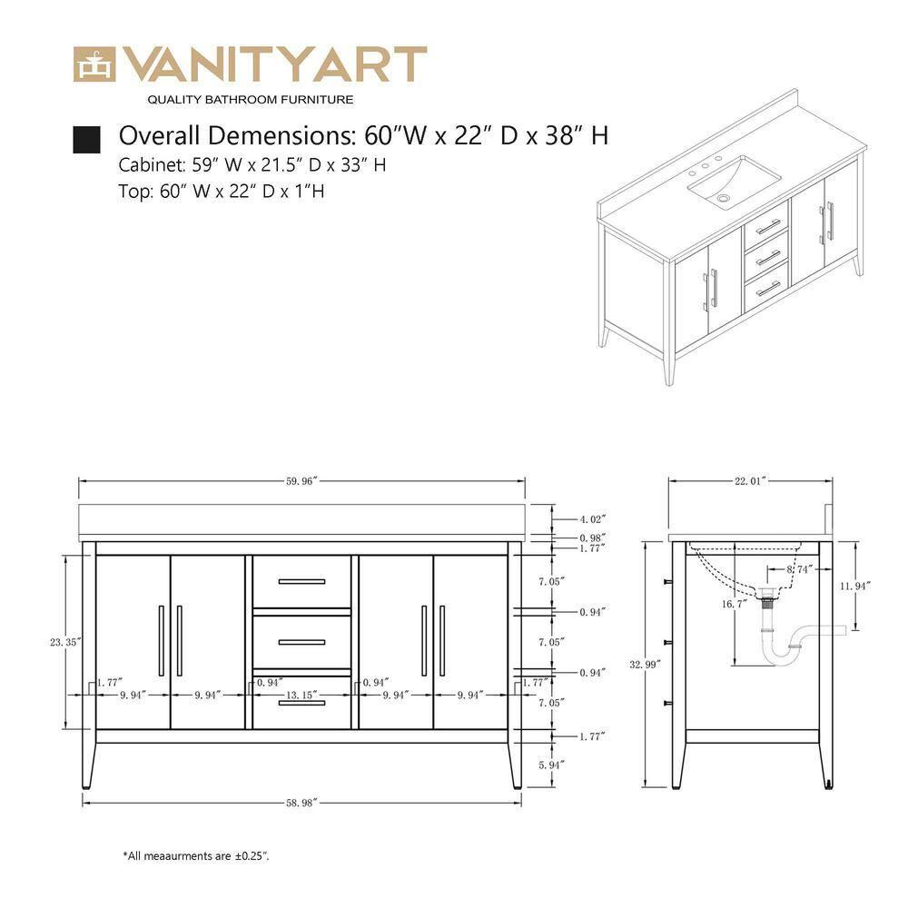 60'' Single Bathroom Vanity with Engineered Marble Top
