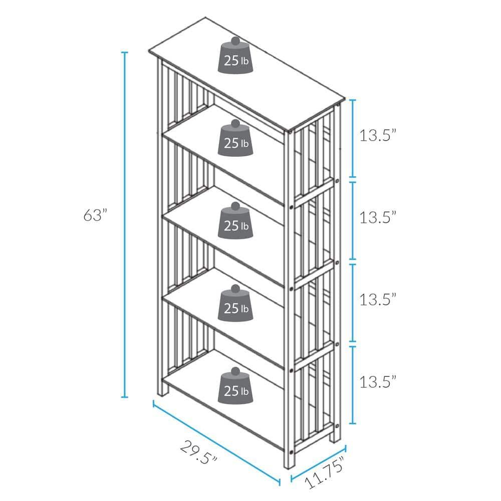 Casual Home Mission Style 5-Shelf Bookcase, Walnut