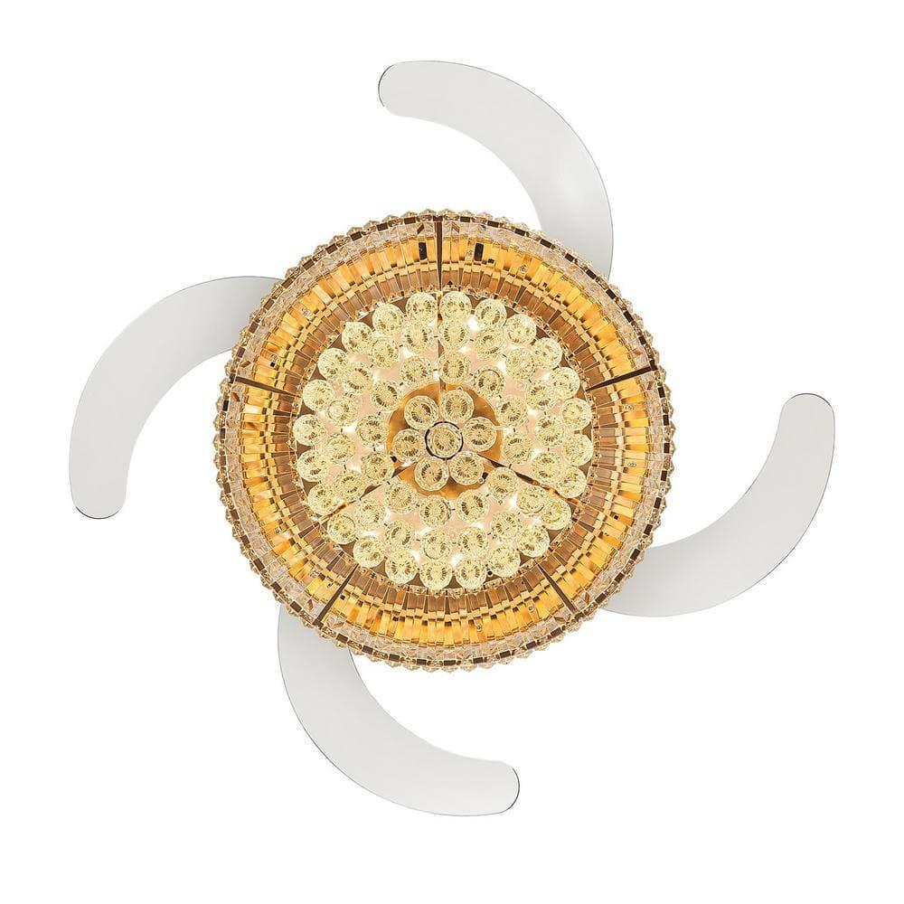 42 in. Indoor Gold Smart Retractable Crystal Ceiling Fan with Adjustable LED Light Included with Remote
