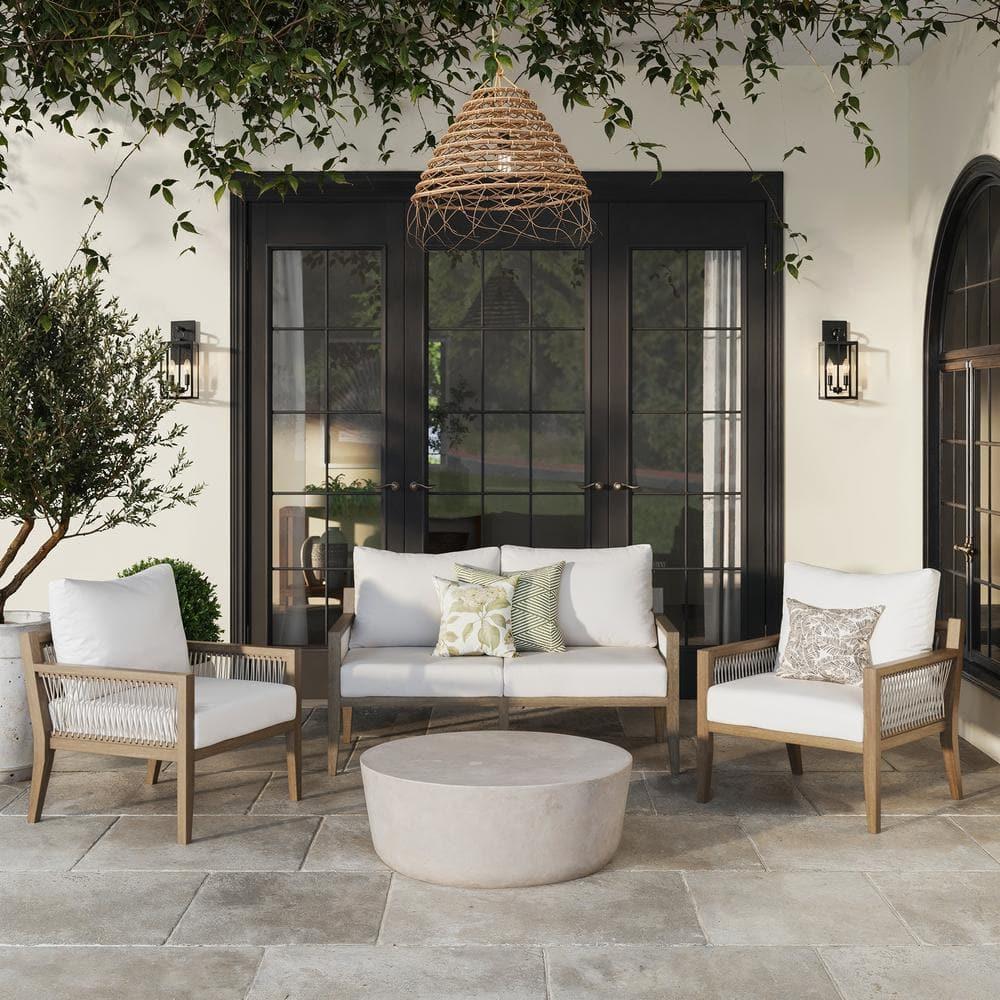 Nathan James 3pc Freya Bohemian Wood Outdoor Patio Conversation Set: Acacia Frame, Removable Cushions