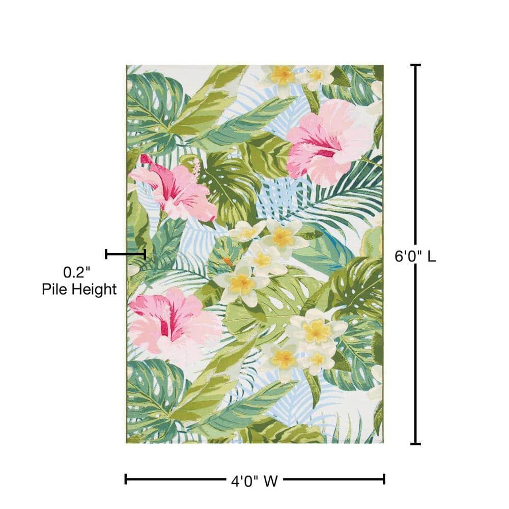 Barbados 500 BAR516 Power Loomed Indoor/Outdoor Area Rug - Green/Pink - 4'x6' - Safavieh