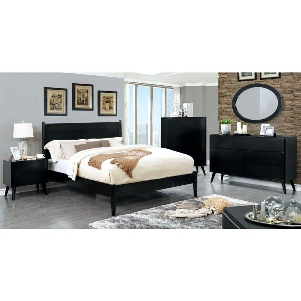 Benzara 4 Drawer Wooden Chest With Round Tapered Legs, Black