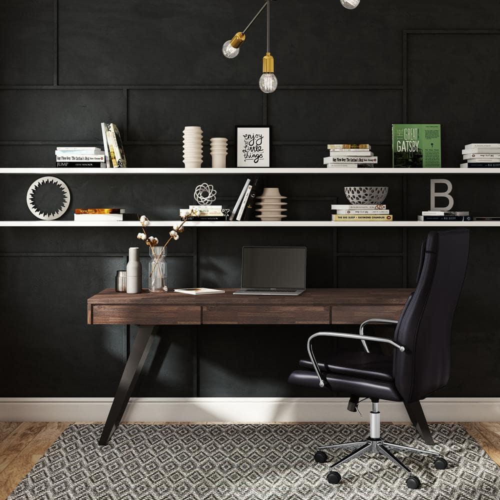 Simpli Home Lowry Solid Acacia Wood Desk, Industrial Style with Keyboard Tray and 2 Drawers