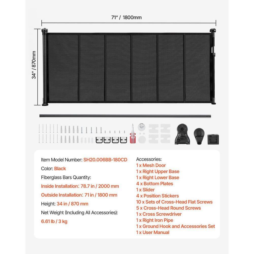 VEVOR VEVOR Retractable Gate Black Plastic Wall Mounted Pet Gate