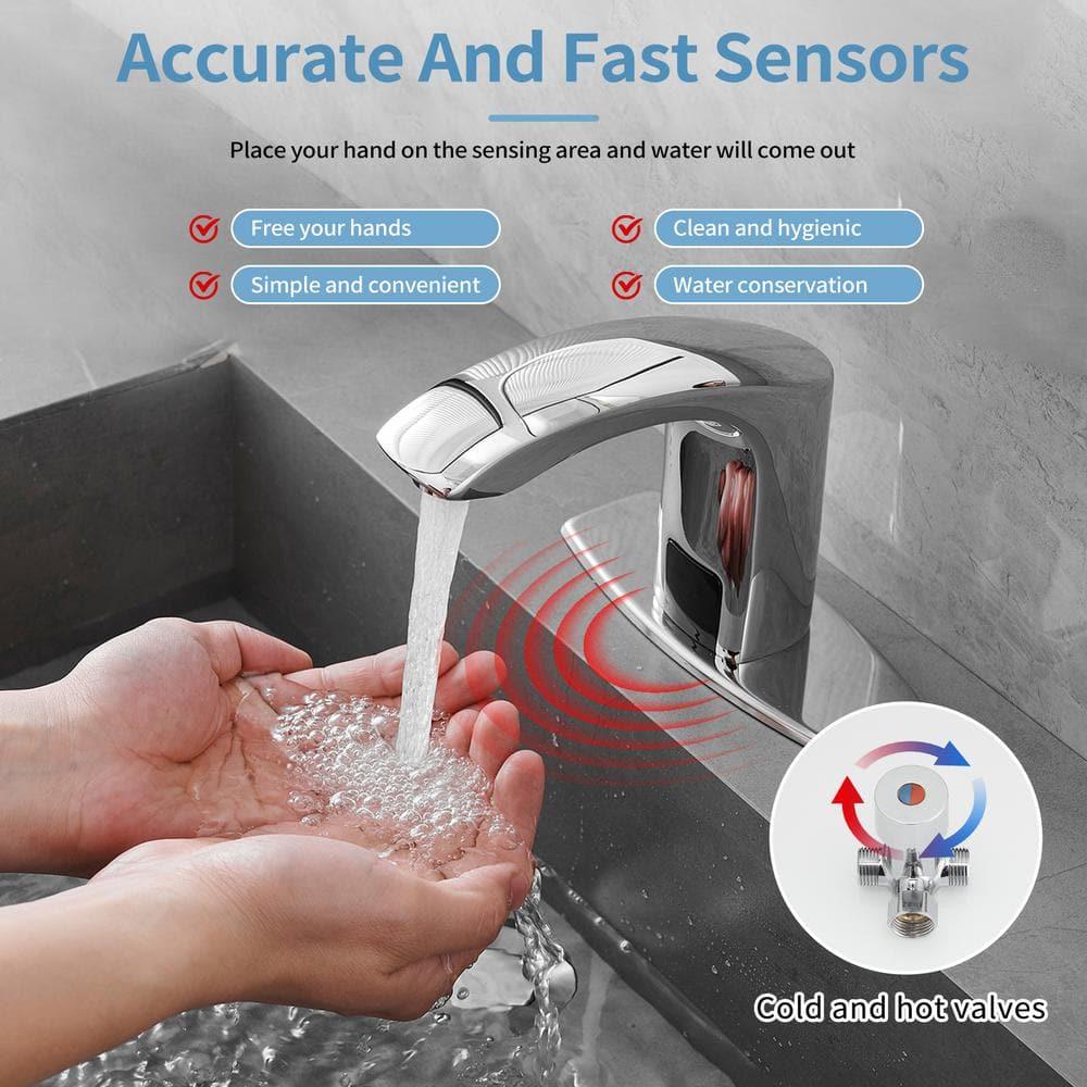 BWE Automatic Sensor Touchless Bathroom Sink Faucet With Deck Plate In Polished Chrome