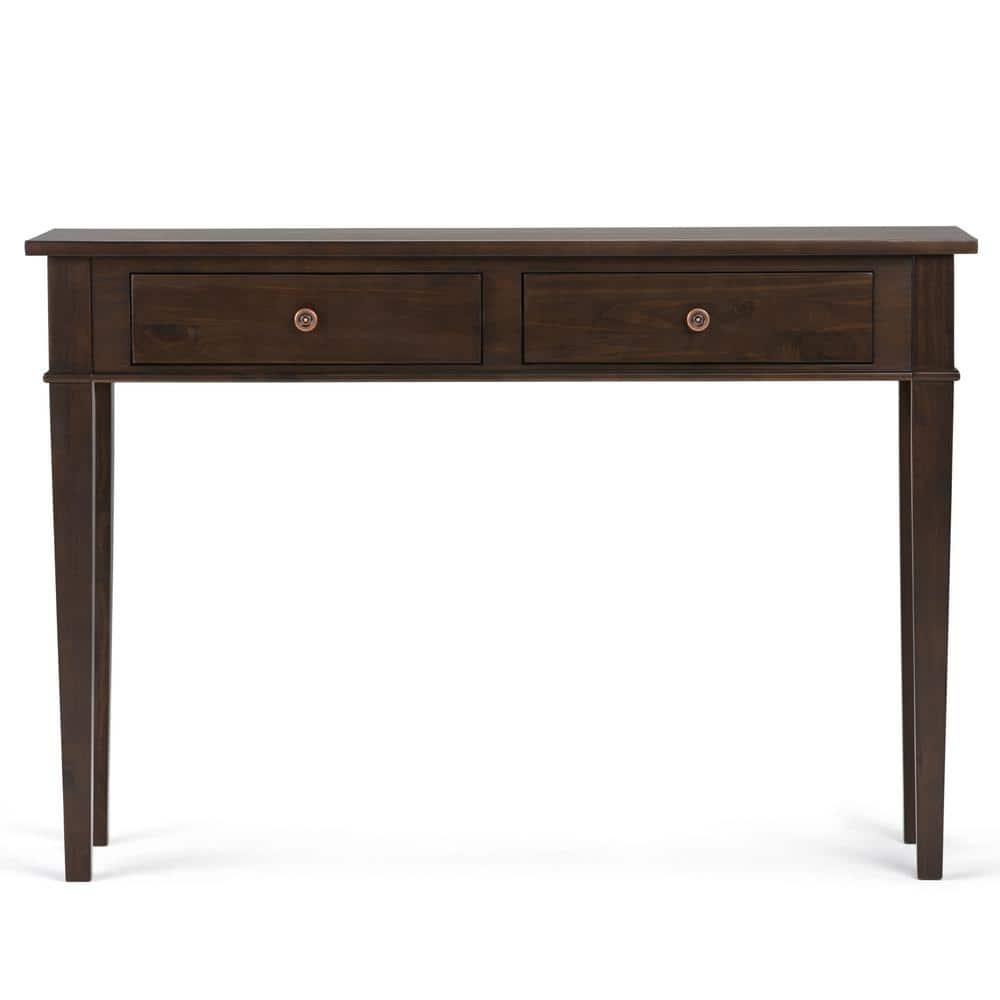 Simpli Home Carlton 44"W Solid Wood Storage Console Table in Dark Tobacco Brown with 2 Drawers