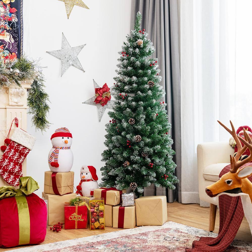 Kadyn Christmas Decoration, Christmas Tree,Xmas Tree,Pre-lit Artificial Pencil Christmas Tree with Pine Cones and Red Berries-5 ft