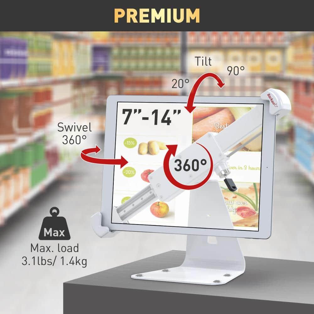 Barkan 7" - 14" Anti-Theft Tablet Desk Stand, 360° Rotation, Swivel & Tilt